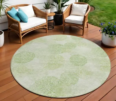 8' Sage Fern Green And Ivory Round Polka Dot Washable Indoor Outdoor Area Rug