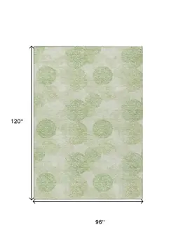 8' X 10' Sage Fern Green And Ivory Polka Dot Washable Indoor Outdoor Area Rug