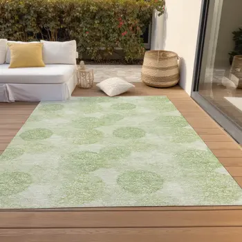 8' X 10' Sage Fern Green And Ivory Polka Dot Washable Indoor Outdoor Area Rug