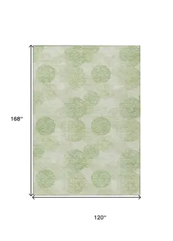 10' X 14' Sage Fern Green And Ivory Polka Dot Washable Indoor Outdoor Area Rug