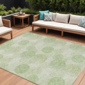 10' X 14' Sage Fern Green And Ivory Polka Dot Washable Indoor Outdoor Area Rug