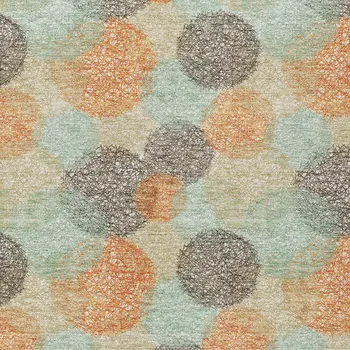 3' X 5' Beige Aqua And Orange Polka Dot Washable Indoor Outdoor Area Rug