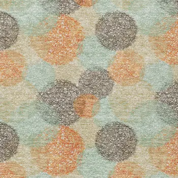 5' X 8' Beige Aqua And Orange Polka Dot Washable Indoor Outdoor Area Rug