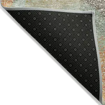 9' X 12' Beige Aqua And Orange Polka Dot Washable Indoor Outdoor Area Rug