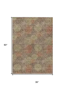 3' X 5' Brown Taupe And Sage Polka Dot Washable Indoor Outdoor Area Rug