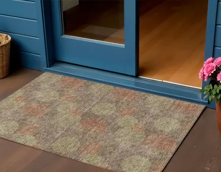 3' X 5' Brown Taupe And Sage Polka Dot Washable Indoor Outdoor Area Rug