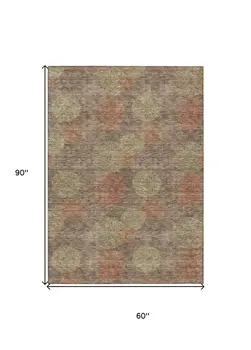 5' X 8' Brown Taupe And Sage Polka Dot Washable Indoor Outdoor Area Rug