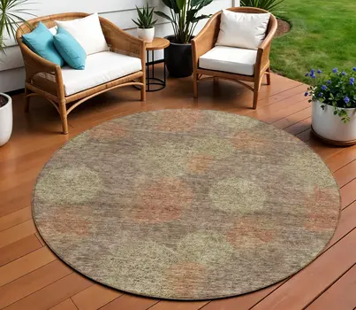 8' Brown Taupe And Sage Round Polka Dot Washable Indoor Outdoor Area Rug
