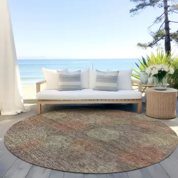 8' Brown Taupe And Sage Round Polka Dot Washable Indoor Outdoor Area Rug