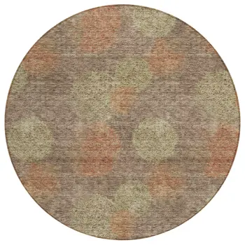8' Brown Taupe And Sage Round Polka Dot Washable Indoor Outdoor Area Rug