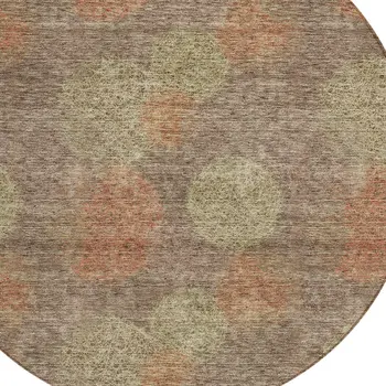 8' Brown Taupe And Sage Round Polka Dot Washable Indoor Outdoor Area Rug