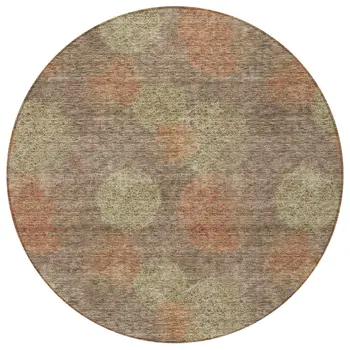 8' Brown Taupe And Sage Round Polka Dot Washable Indoor Outdoor Area Rug