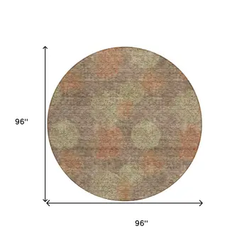 8' Brown Taupe And Sage Round Polka Dot Washable Indoor Outdoor Area Rug