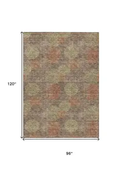 8' X 10' Brown Taupe And Sage Polka Dot Washable Indoor Outdoor Area Rug