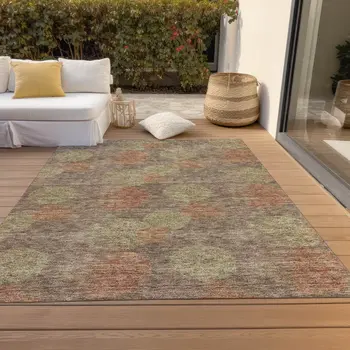 10' X 14' Brown Taupe And Sage Polka Dot Washable Indoor Outdoor Area Rug