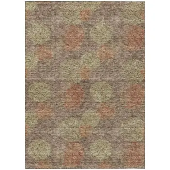 10' X 14' Brown Taupe And Sage Polka Dot Washable Indoor Outdoor Area Rug