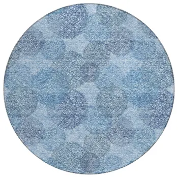 8' Denim Blue Navy Blue And Ivory Round Polka Dot Washable Indoor Outdoor Area Rug