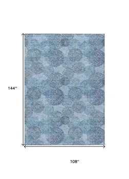 9' X 12' Denim Blue Navy Blue And Ivory Polka Dot Washable Indoor Outdoor Area Rug