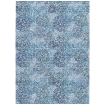 9' X 12' Denim Blue Navy Blue And Ivory Polka Dot Washable Indoor Outdoor Area Rug