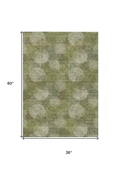 3' X 5' Green Ivory And Sage Polka Dot Washable Indoor Outdoor Area Rug