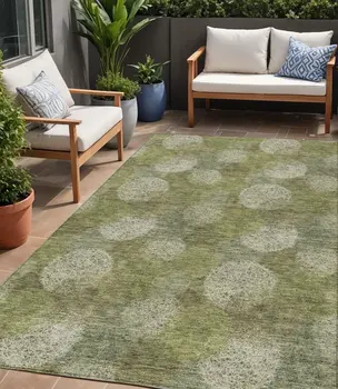 5' X 8' Green Ivory And Sage Polka Dot Washable Indoor Outdoor Area Rug
