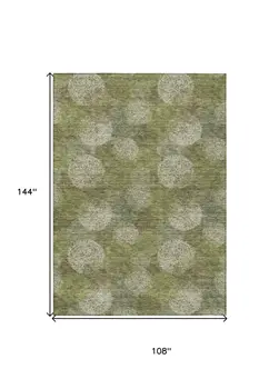9' X 12' Green Ivory And Sage Polka Dot Washable Indoor Outdoor Area Rug