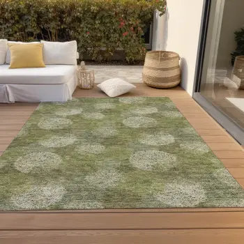 9' X 12' Green Ivory And Sage Polka Dot Washable Indoor Outdoor Area Rug