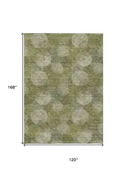 10' X 14' Green Ivory And Sage Polka Dot Washable Indoor Outdoor Area Rug