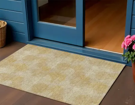 3' X 5' Gold Beige And Wheat Polka Dot Washable Indoor Outdoor Area Rug