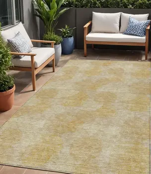 5' X 8' Gold Beige And Wheat Polka Dot Washable Indoor Outdoor Area Rug