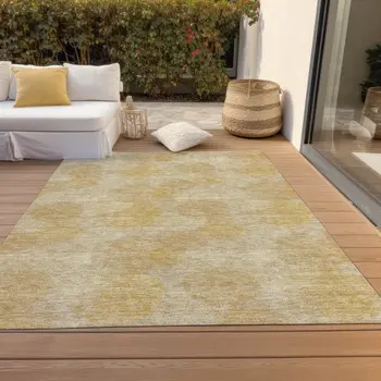 5' X 8' Gold Beige And Wheat Polka Dot Washable Indoor Outdoor Area Rug