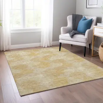 5' X 8' Gold Beige And Wheat Polka Dot Washable Indoor Outdoor Area Rug
