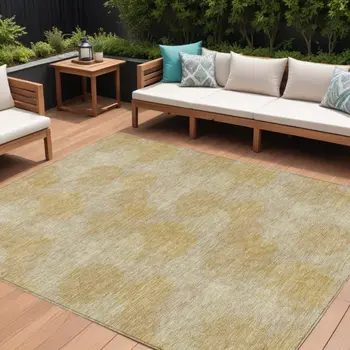 8' X 10' Gold Beige And Wheat Polka Dot Washable Indoor Outdoor Area Rug