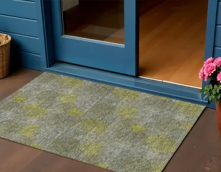 3' X 5' Gray Lime Green And Silver Polka Dot Washable Indoor Outdoor Area Rug