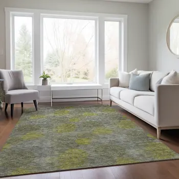 3' X 5' Gray Lime Green And Silver Polka Dot Washable Indoor Outdoor Area Rug