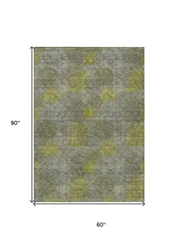 5' X 8' Gray Lime Green And Silver Polka Dot Washable Indoor Outdoor Area Rug