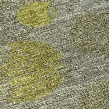 8' Gray Lime Green And Silver Round Polka Dot Washable Indoor Outdoor Area Rug