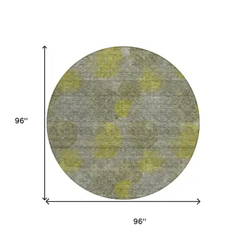 8' Gray Lime Green And Silver Round Polka Dot Washable Indoor Outdoor Area Rug