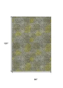 8' X 10' Gray Lime Green And Silver Polka Dot Washable Indoor Outdoor Area Rug