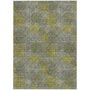 10' X 14' Gray Lime Green And Silver Polka Dot Washable Indoor Outdoor Area Rug