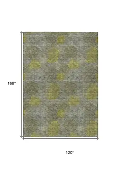 10' X 14' Gray Lime Green And Silver Polka Dot Washable Indoor Outdoor Area Rug