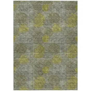 10' X 14' Gray Lime Green And Silver Polka Dot Washable Indoor Outdoor Area Rug