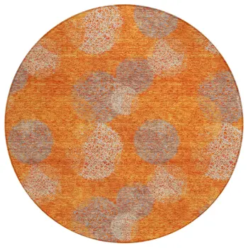8' Orange Silver And Peach Round Polka Dot Washable Indoor Outdoor Area Rug