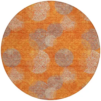 8' Orange Silver And Peach Round Polka Dot Washable Indoor Outdoor Area Rug