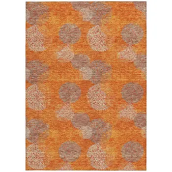 10' X 14' Orange Silver And Peach Polka Dot Washable Indoor Outdoor Area Rug