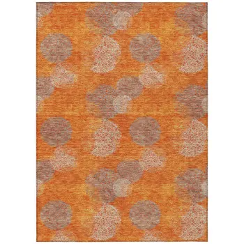 10' X 14' Orange Silver And Peach Polka Dot Washable Indoor Outdoor Area Rug