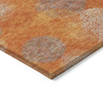 10' X 14' Orange Silver And Peach Polka Dot Washable Indoor Outdoor Area Rug