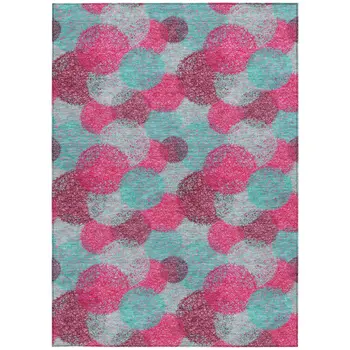 3' X 5' Pink Teal Blue And Burgundy Polka Dot Washable Indoor Outdoor Area Rug