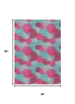 3' X 5' Pink Teal Blue And Burgundy Polka Dot Washable Indoor Outdoor Area Rug
