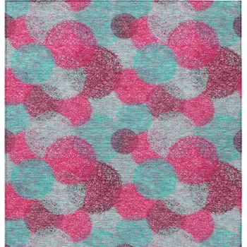 5' X 8' Pink Teal Blue And Burgundy Polka Dot Washable Indoor Outdoor Area Rug